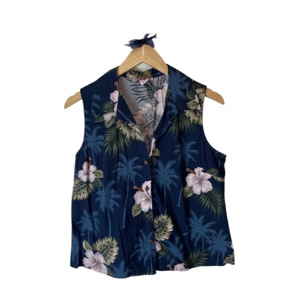 pacific legend Tops - Pacific Legend Hawaii Blue Tropical V-Neck Sleeveless Tank Shirt